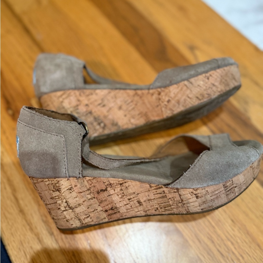 Tan Suede Wedge Sandals- TOMS